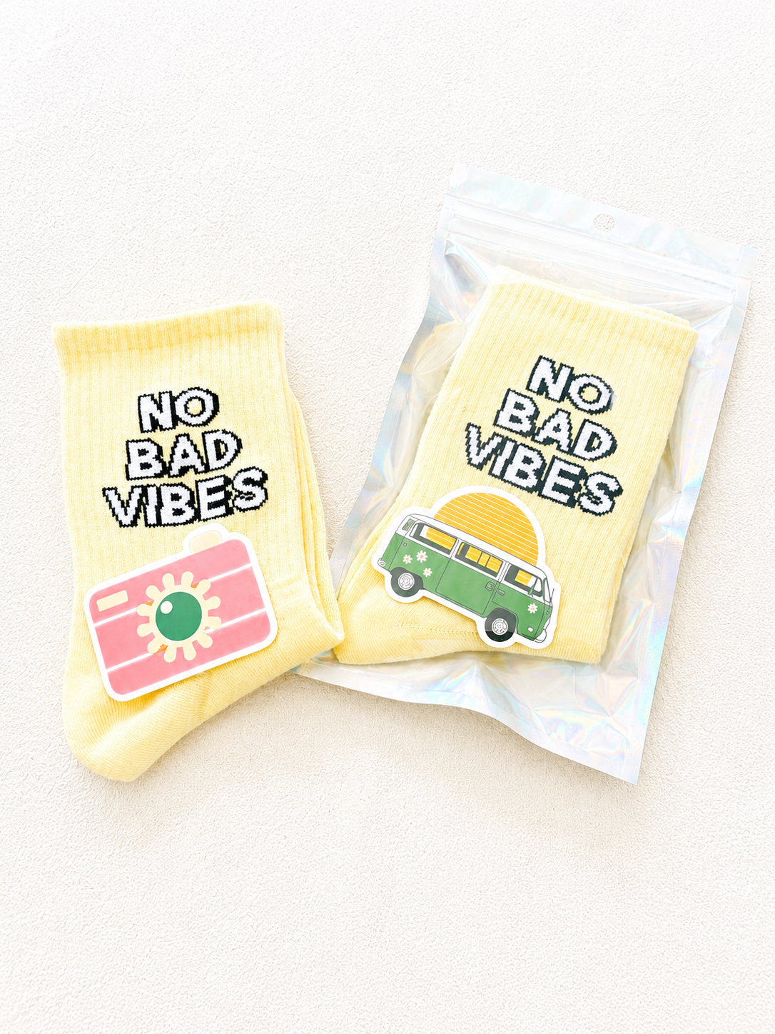 Paire de Chaussettes No Bad Vibes jaunes Femme